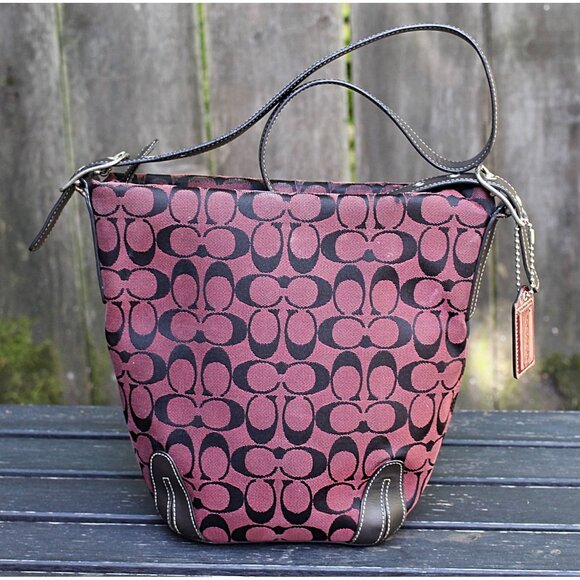 Coach Vintage Y2K - Signature and Leather Bucket Bag 6076 in Bordeaux Jacquard - Picture 7 of 14